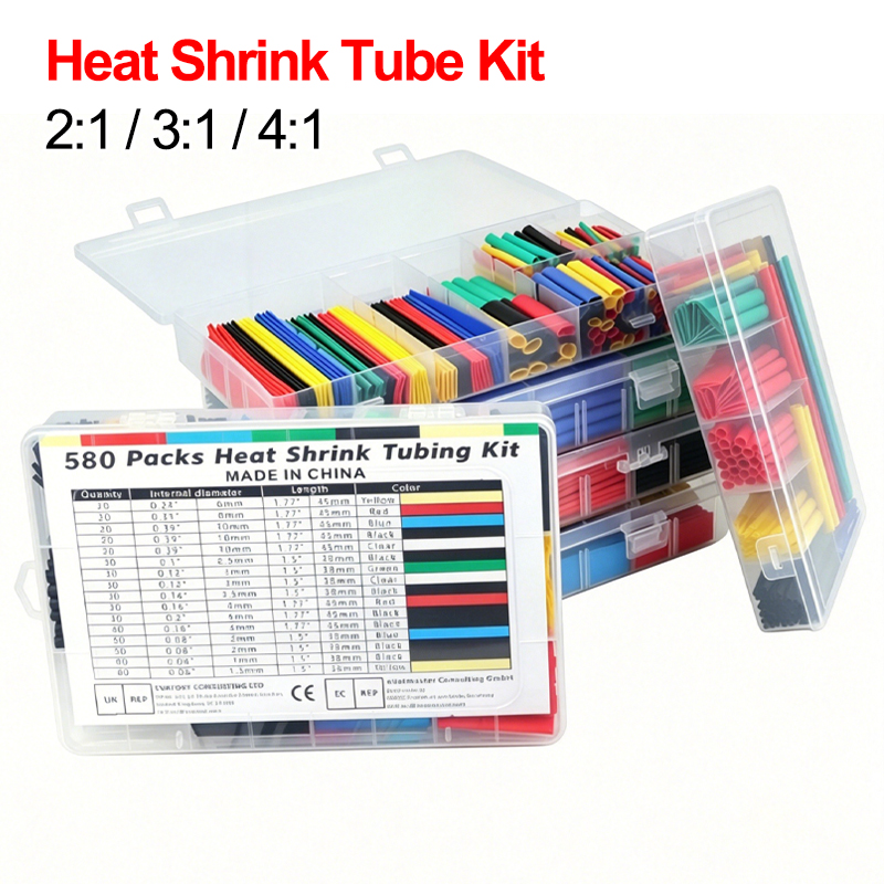 Heat Gun Small - 収縮チューブキット 73~900個 ケーブル修理プロテクター ワイヤー絶縁 耐熱スリーブ 2:1/3:1/4:1