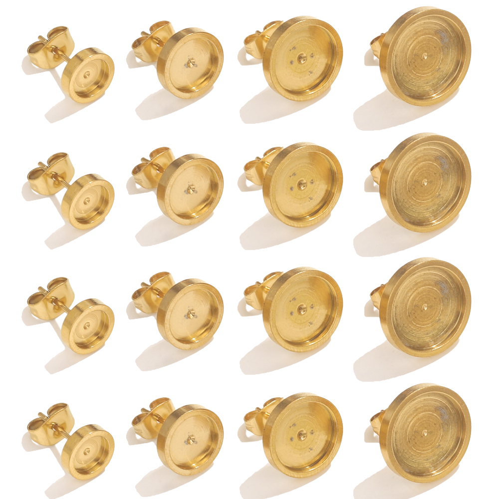 Resin Craft Kit - 10 個ステンレス鋼ゴールドイヤリングスタッドバックカボションベースベゼル設定 DIY 樹脂イヤリングベースジュエリーメイキング所見バルク